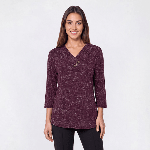 Petite Hasting & Smith 3/4 Sleeve Pleat Crossover V-Neck Tee